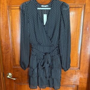 Francesca's Black and White Polka Dot Long Sleeve Dress
